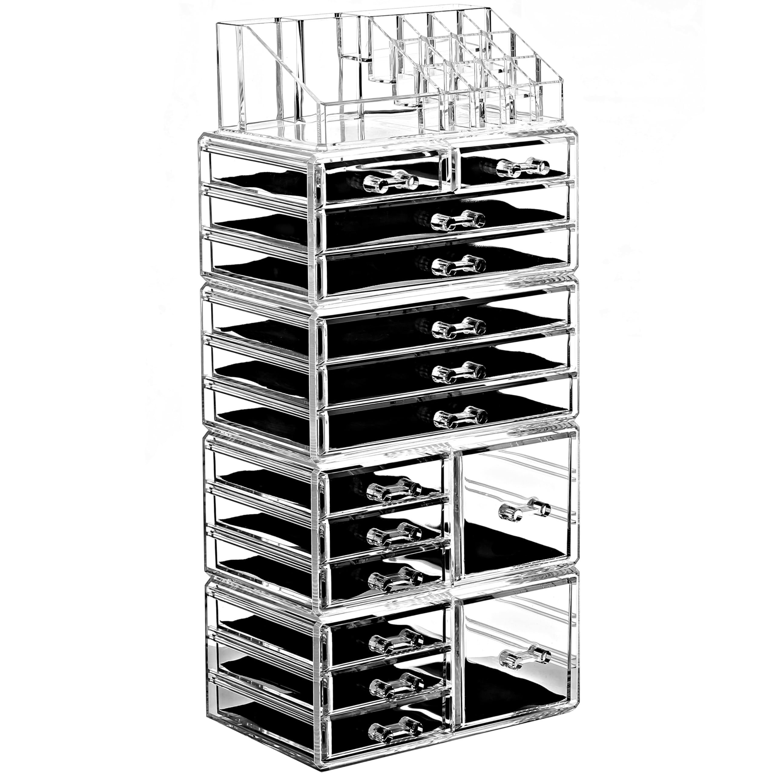 Ikee Design 5 Pcs Set Acrylic Makeup Organizer with 15 Drawers and Removable Top Lipstick Holders, Ideal for Make-up, Accessories,Enhance Your Vanity or Bathroom with Clear Design for Quick Visibility Image