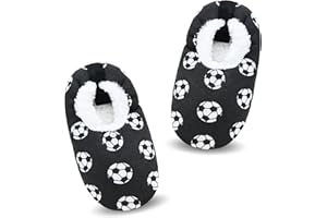 VAGUKU Boys House Slippers With Non Skid Bottoms, Cute Animal Slipper Socks With Grippers For Big Kids, Cozy Soft Sole Warm Fuzzy House Shoes