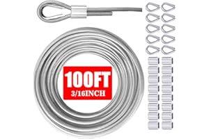 VIVBOO Stainless Steel Cable & Wire Rope 3/16" Vinyl Coated Steel Cable 50ft/100ft Length Ideal String Light Cable