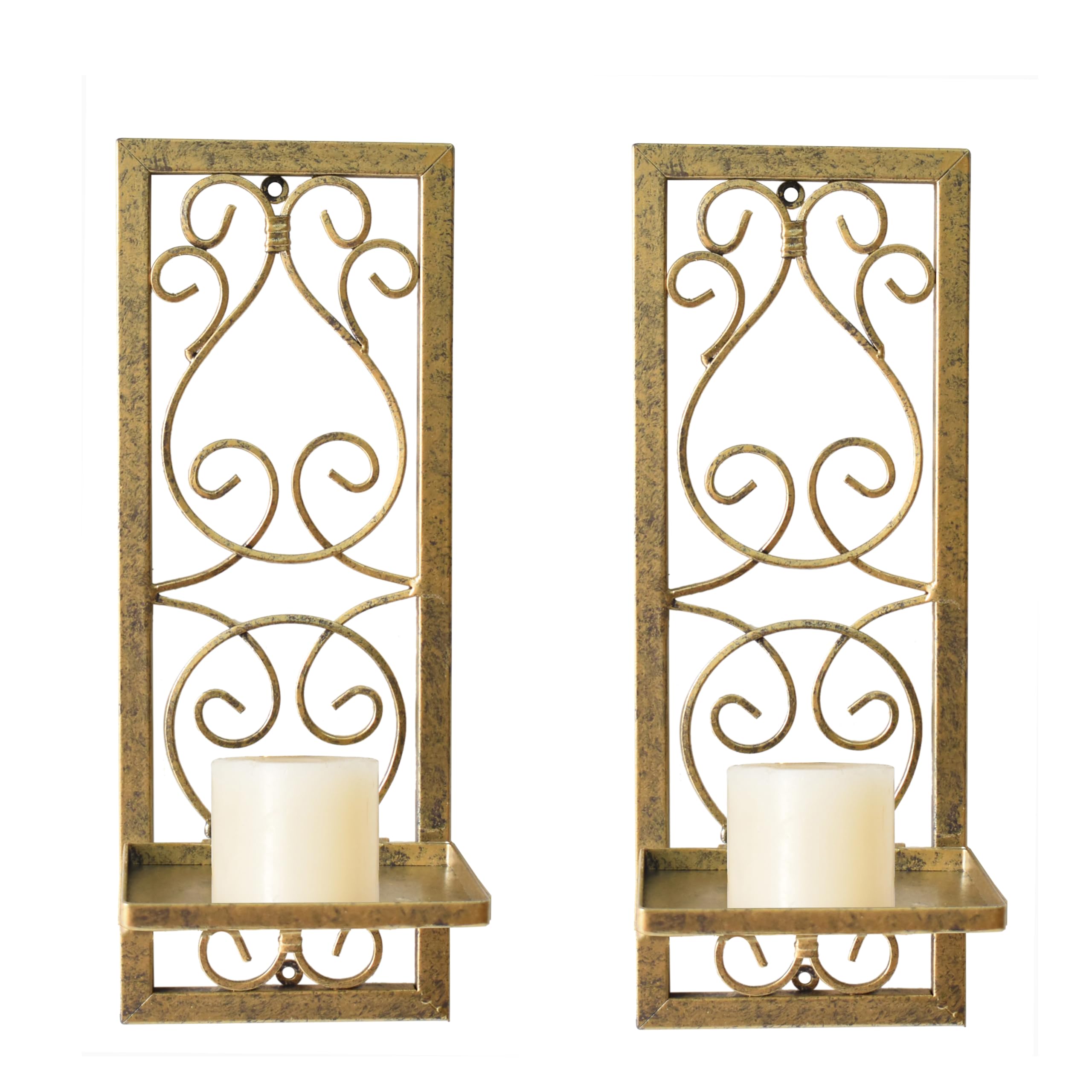 Photo 1 of JUCONSIN Metal Wall Candle Sconce Candle Holder Set of 2, Antique Gold Wall Mount Candle Holder Minimalist Line Metal Wall Art Decor Candle Sconces for Living Room Fireplace Wedding Farmhouse