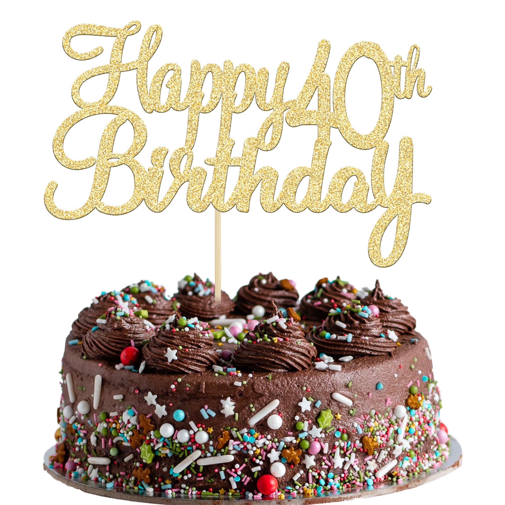Gyufise 3 Pack Happy 40th Birthday Cake Topper Gold Glitter Cheers to 40 Fabulous Cake Decoration for 40th Birthday Party Decoration Supplies