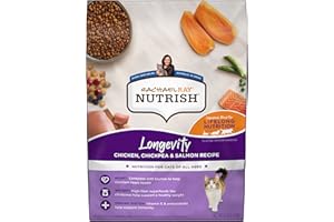 Rachael Ray Nutrish Longevity Premium Natural Dry Cat Food with Added Vitamins, Minerals & Other Nutrients, Chicken with Chickpeas & Salmon Recipe, 6 Pounds