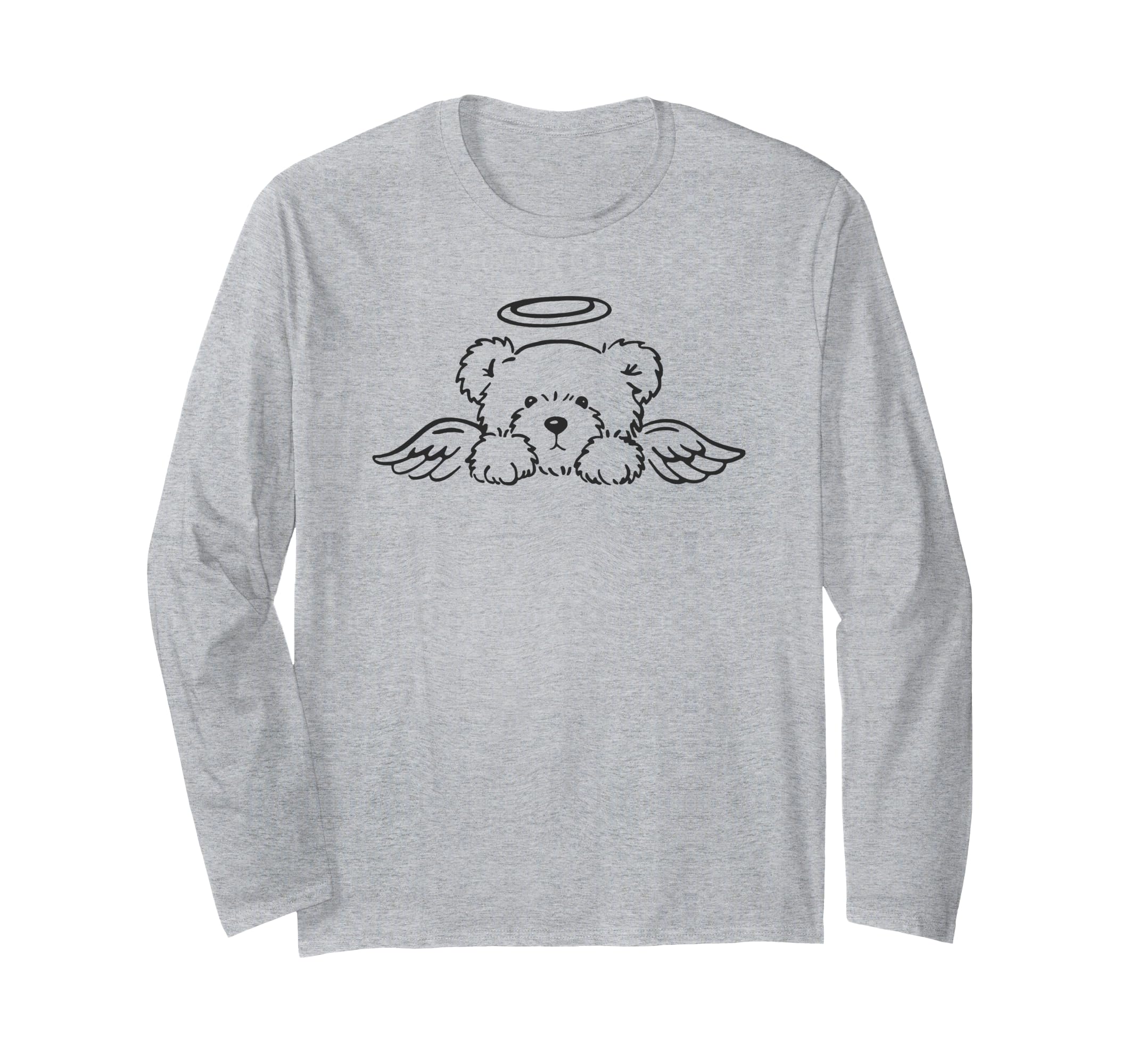 Teddy Bear Angel Wings Simple Line Drawing Long Sleeve T-Shirt