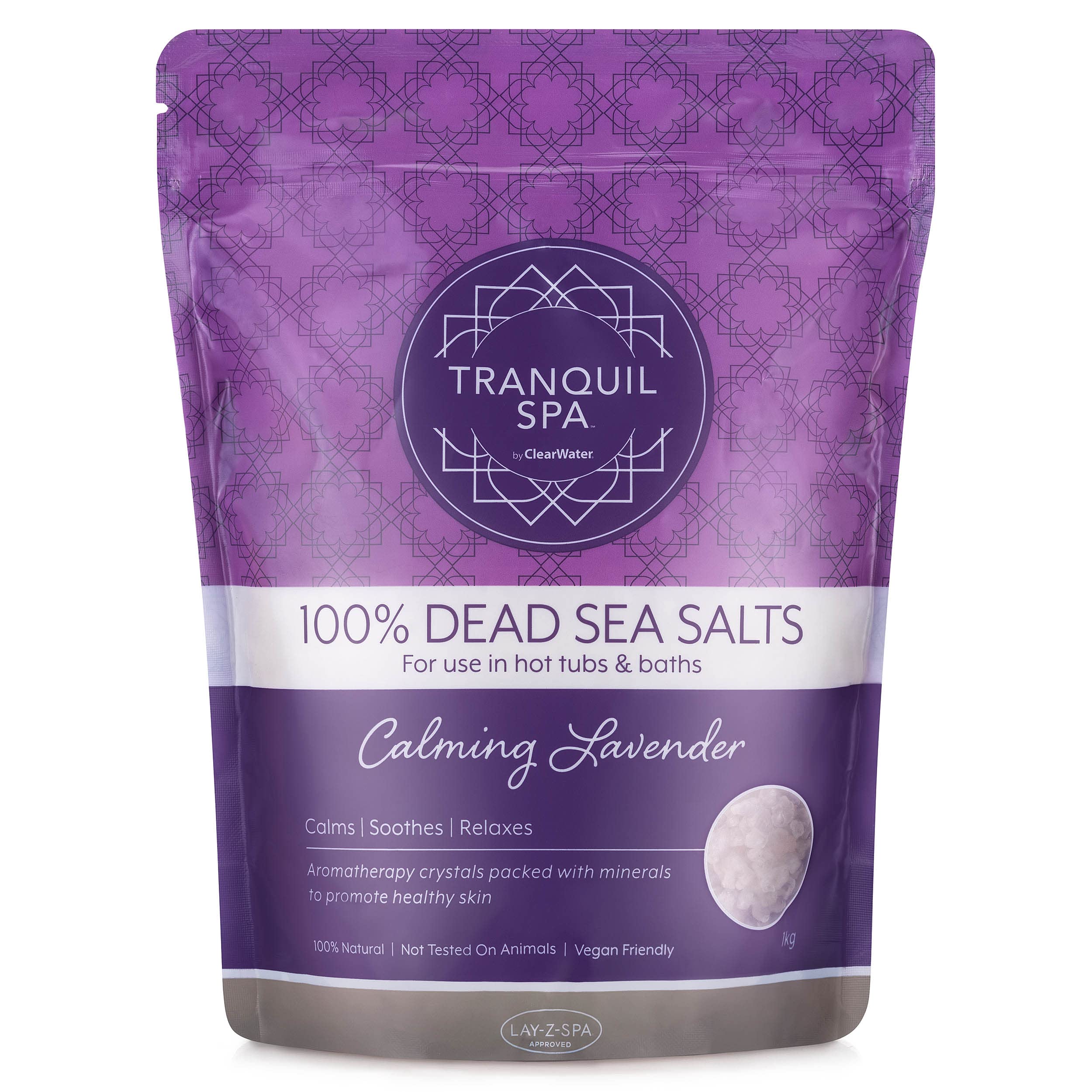 Clearwater Tranquil Spa 100% Dead Sea Salt 1KG, Bath and Hot Tub Salts, Hot Tub Fragrance, Natural Minerals, Calming Lavender