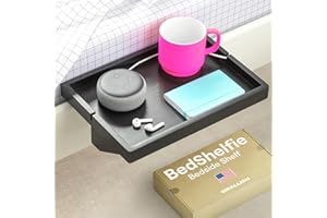 BedShelfie Bedside Shelf for Bunk Bed & Top Bunk, College Dorm Room Essentials, Loft Nightstand, Floating Bed Side Table Tray Storage, Dorm Room Decor, College Dorm Essentials - Original Black Wood