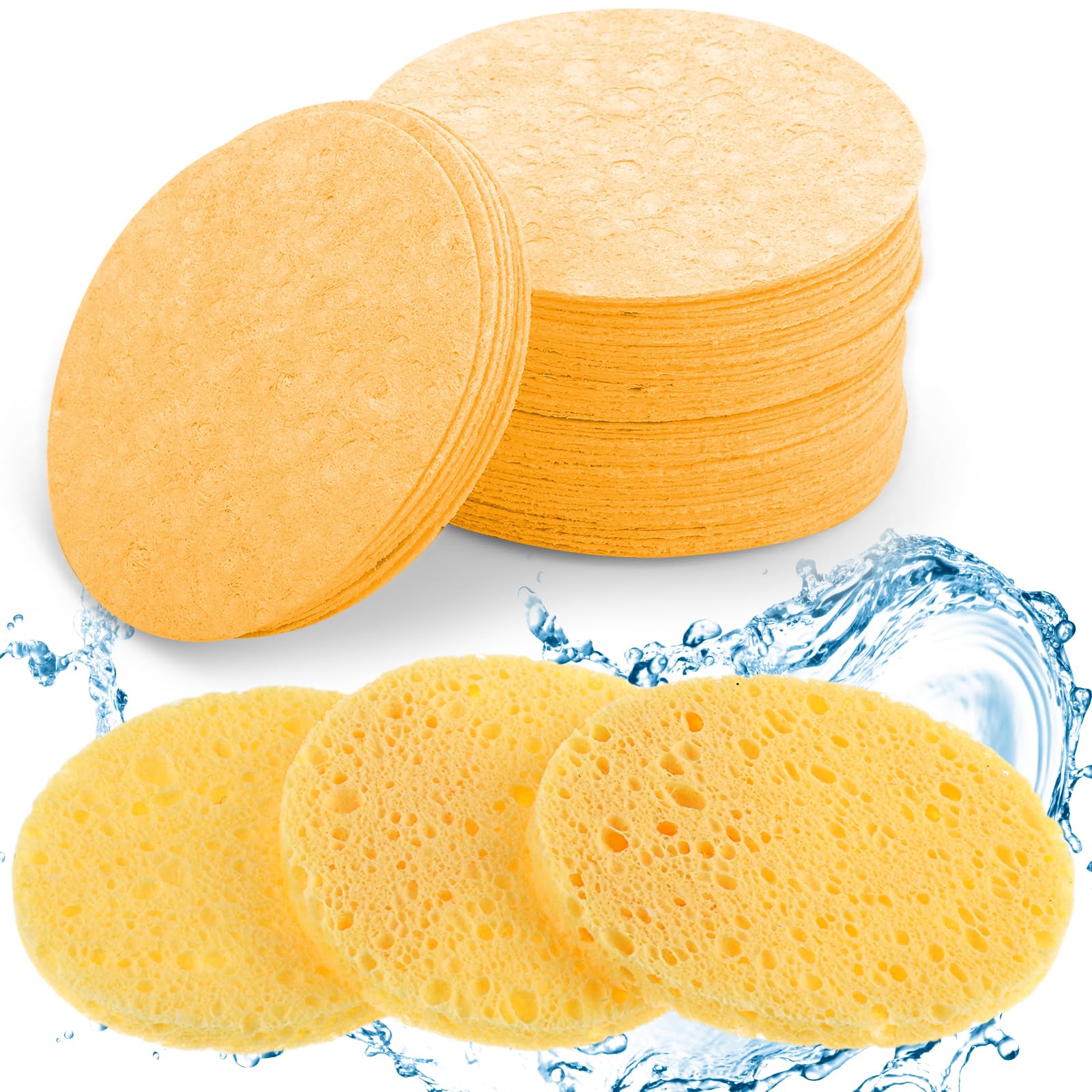 50 Count Compressed Facial Sponges for Washing Face Sponges Exfoliator Sponge for Skincare Routine and Makeup Remove (Yellow)