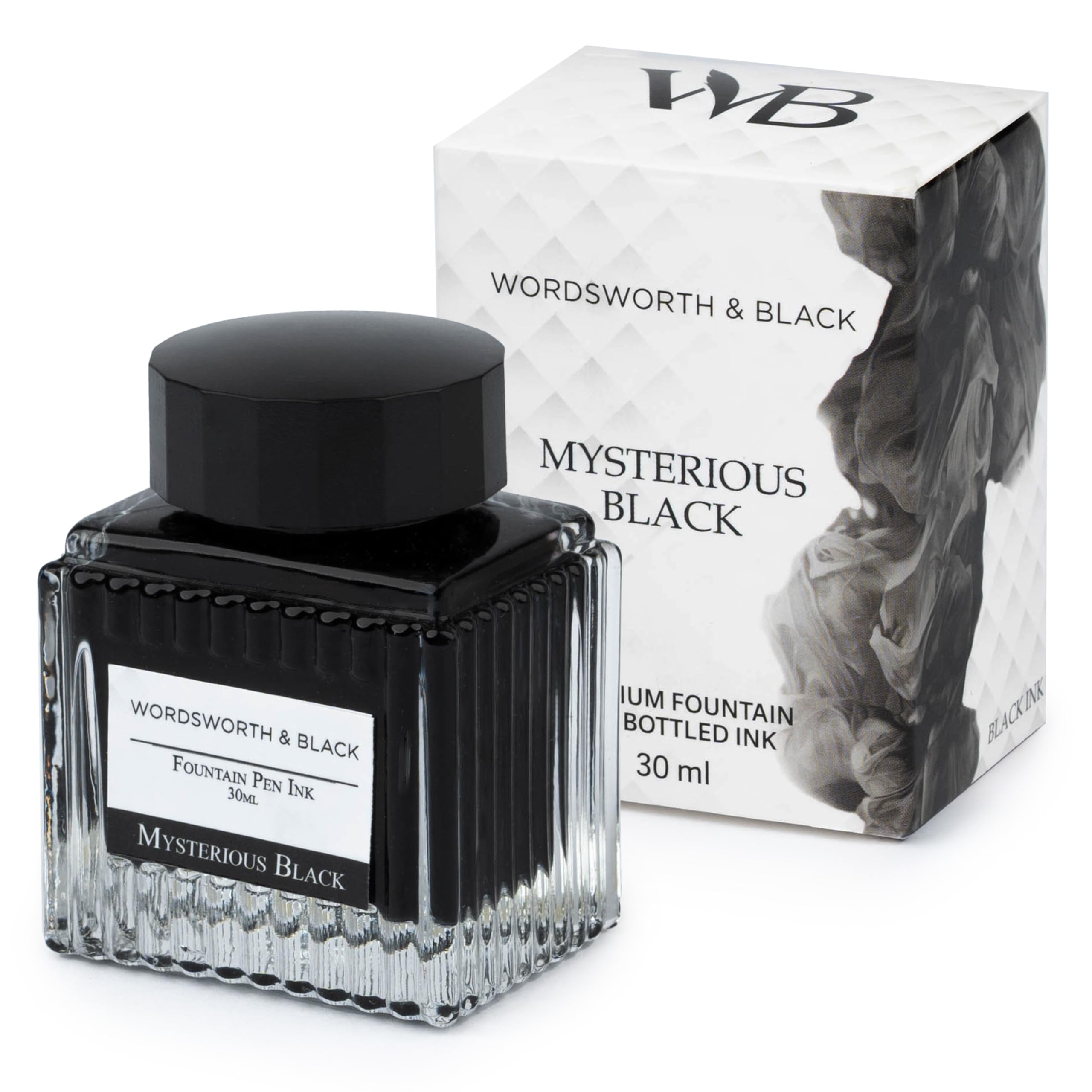 Wordsworth and Black Fountain Pen Ink Bottle (30 ml) Premium Luxury Edition, [Mysterious Black] Fountain Pens Bottled Ink; Classic Designed Bottle Smooth Flow 30 ml