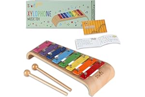 Stoie's Wooden Xylophone for Kids and Toddlers, Curved Design, 8 Notes of Rainbow Color, Tuned C-Key Xylophone with Mallets, Music Songbook, Kids Musical Instrument Educational Montessori Toys