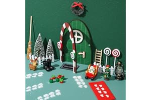 Gerrii 25 Pcs Green Christmas Elf Fairy Doors Decorations Miniature Enchanted Fairy Door Kit Tiny Elf Christmas Decor Accessories for Ocean Dollhouse Welcome Entry Fairytale Room Wall Decor