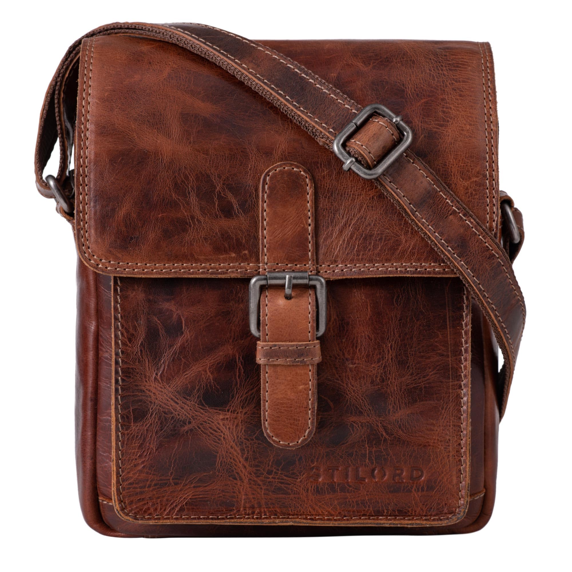 STILORD "Martinez" Small Shoulder Bag in Genuine Leather Vintage Cross Body Cross Over Bag for Men Women Messenger Bag Colour:Milano - Brown