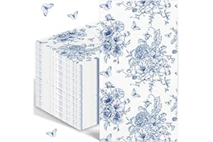 IANFEPH 100PCS Blue Floral Napkins Disposable Hand Towels for Bathroom 3 Ply Blue and White Paper Napkins Decorative Flower Guest Napkins Chinoiserie Napkins for Wedding Bridal Shower Birthday Cocktail Party
