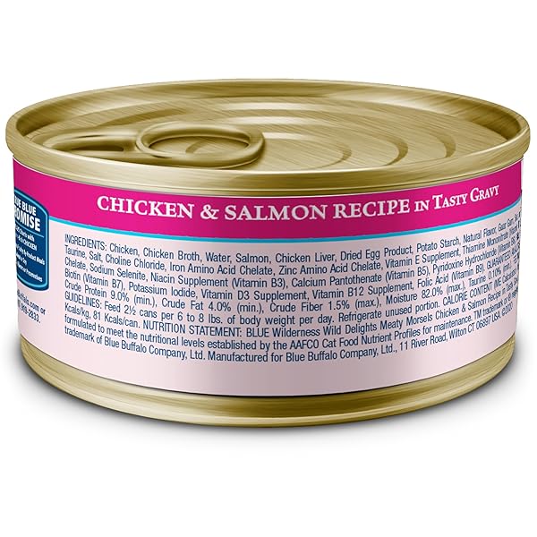 BLUE BUFFALO WILDERNESS WILD DELIGHTS MEATY MORSELS NATURAL WET CAT FOOD, CHICKEN & SALMON IN TASTY GRAVY, 3-OZ. CANS, 24-PACK
