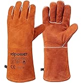 vclpower 14-Inch Welding Gloves,Heat-Resistant up to 662&deg;F for Fire Pit,BBQ | Foil Layer, 1.2 mm Cowhide, Kevlar Stitching and Cotton Lining ,Cuff Protects Forearms for Fireplace, Grill and Stove Use