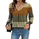 AKEWEI Dressy Blouses for Women Professional Clothes Fitted Vneck Shirt Women Green Khaki Striped XL
