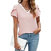 BMJL Womens Dressy Casual Blouse White Color Block Wavy Shirts Cute Short Sleeve Summer Tops