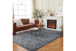 AMTOVO Area Rugs for Living Room, Fluffy Dark Grey 5x7 Clearance Bedroom Rug, Large Throw Shag Carpet for Nursery, Kids, Playroom Home Decor