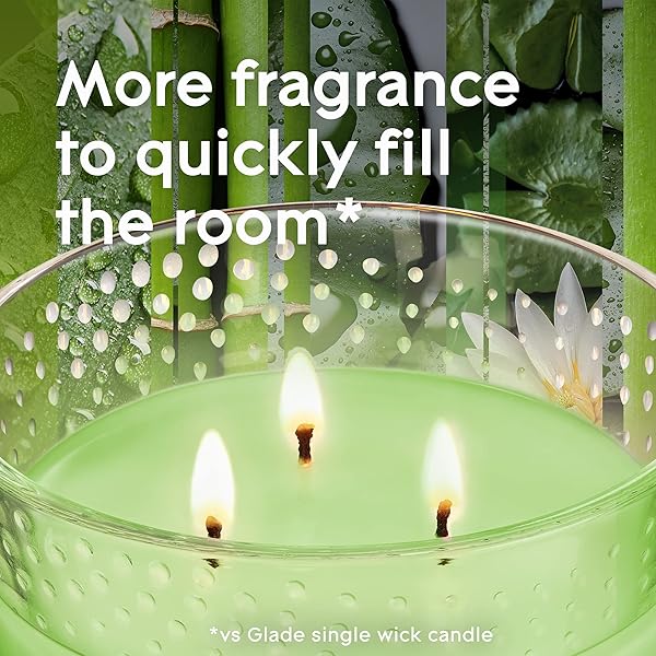 GLADE CANDLE BAMBOO & WATERLILY BLISS, FRAGRANCE CANDLE INFUSED WITH ESSENTIAL OILS, AIR FRESHENER CANDLE, 3-WICK CANDLE, 6.8 OZ