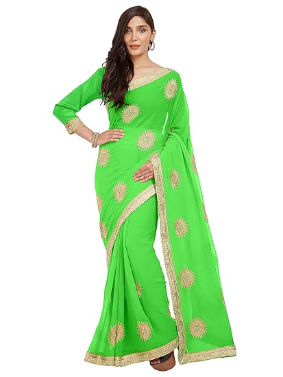 Womens Chiffon Gotta Patti Saree With Un-Stitched Blouse Fabric (7840 - Green - FreeSize)