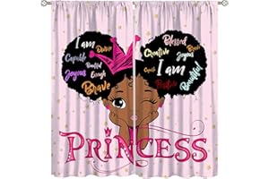 YCness African American Kids Curtains,Afro Black Girl Window Treatments for Bedroom, Cute Girl Big Hair Pink Curtains 2 Panel Sets,42x45 Inch