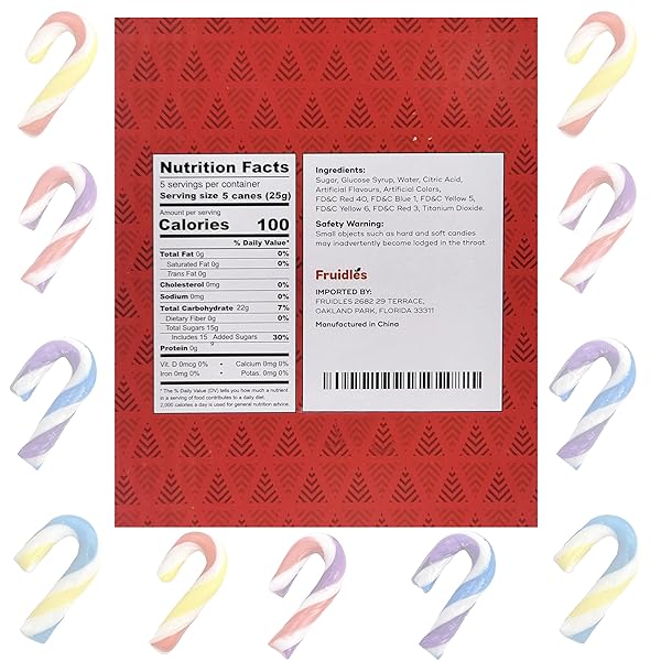 FRUIDLES CHRISTMAS CANDY CANES MINI’S SUCKERS, MULTICOLORED FRUITY FLAVOR, INDIVIDUALLY WRAPPED, 2″ INCH, NET WT 4.42OZ (125G) (100-PACK)