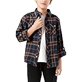 Boys Plaid Flannel Shirts Long Sleeve Button-Down Cotton Western Cowboy Shirt for 6-15 Years
