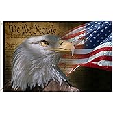 ShineSnow USA Vintage American Flag Bald Eagle 4th of July Memorial Independence Day 3x5 Feet Flag, Polyester Double Stitched with Brass Grommets 3 X 5 Ft Flag for Outdoor Indoor Home Decor