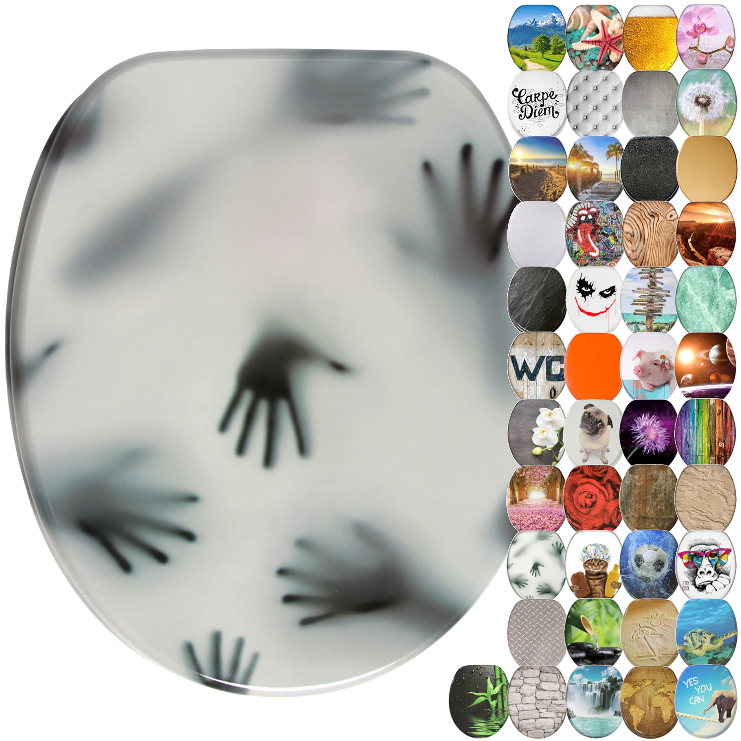 Sanilo Soft Close Toilet Seat, Wide Choice of New Toilet Seats, Stable Hinges, Easy to Mount (Shadow Hands)