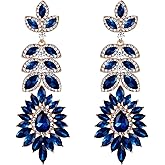 BriLove Women's Wedding Bridal Crystal Marquise Halo Chandelier Pierced Dangle Earrings