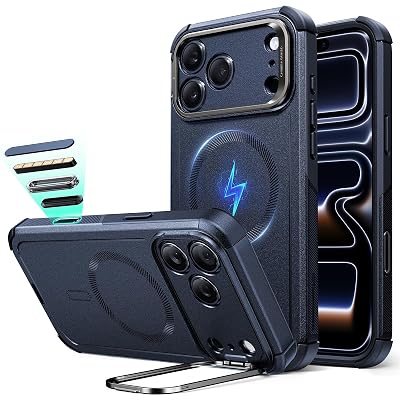 ESR for iPhone 17 Pro Max Case with Stash Stand, 7X Military-Grade Drop Protection with Camera Control, Shock-Absorbing Phone Rugged Cover, Compatible with MagSafe Accessories, Cyber Series, Blue