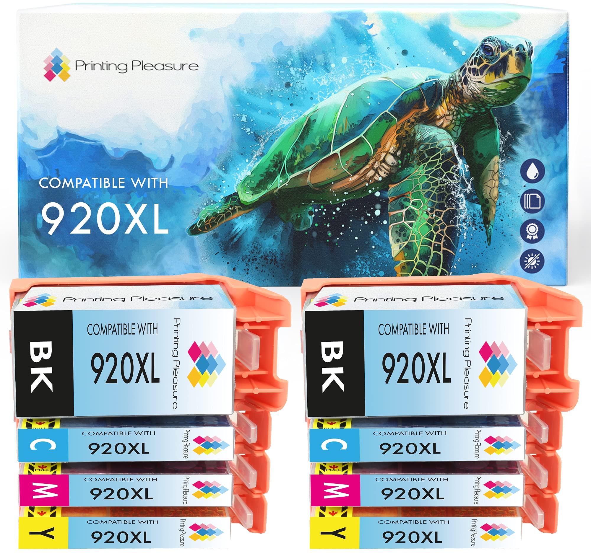 Printing Pleasure 8 (2 SETS) Compatible Chipped Ink Cartridges Replacement for 920XL for Officejet 6000 6500 6500A 7000 7500A - Black/Cyan/Magenta/Yellow, High Capacity