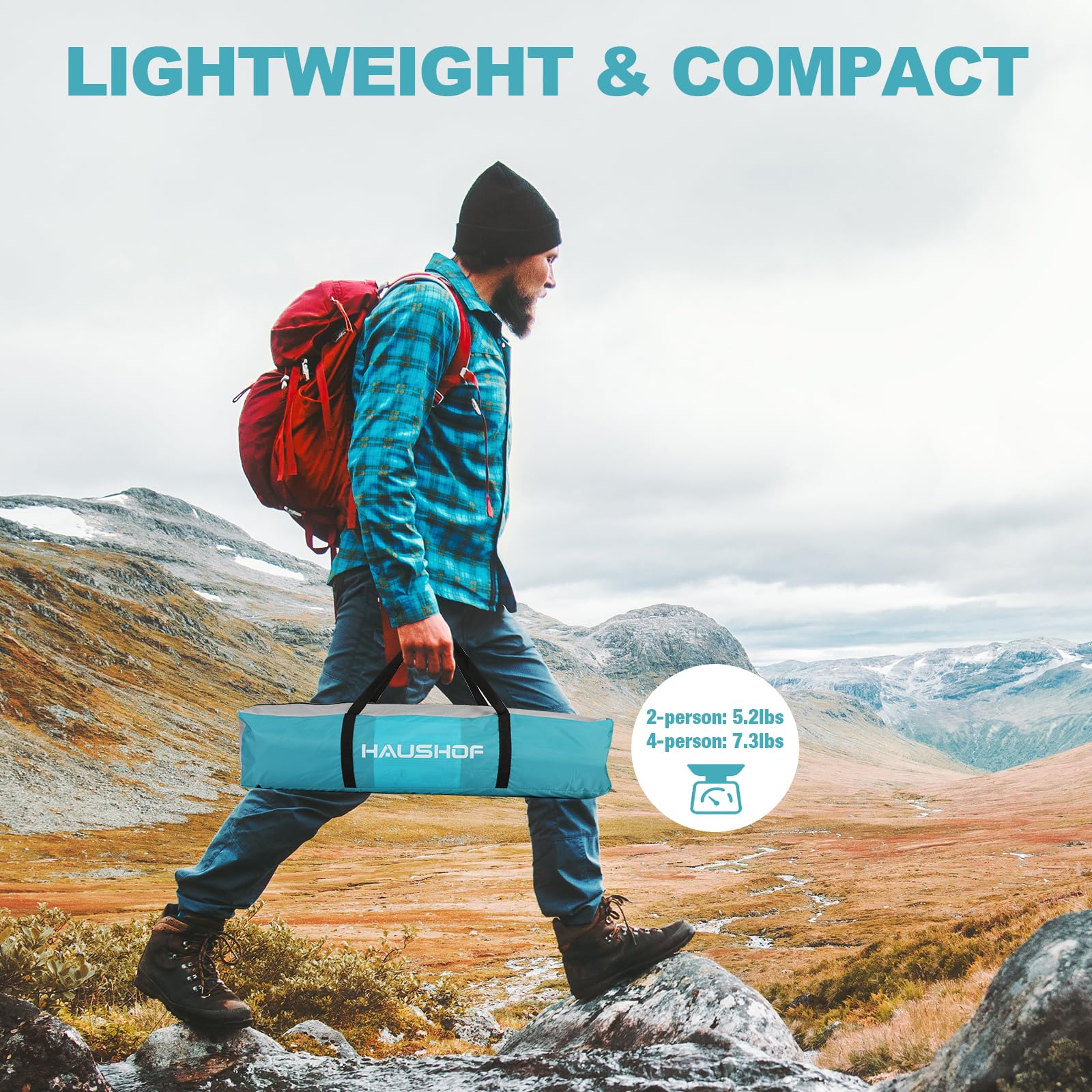 HAUSHOF 2/4-Person Family Dome Tent with Removable Rain-Fly, Easy Set Up Portable Camping Tent for Backpacking Hiking Backyard Outdoor, Green/Blue/2-person/4-person