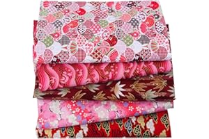 5pcs Japanese Fabric Fat Quarters Bundles, 50x50cm Japanese Cherry Blossom Floral Fabric, Pre-Cut Quilt Quilting Fabric for S