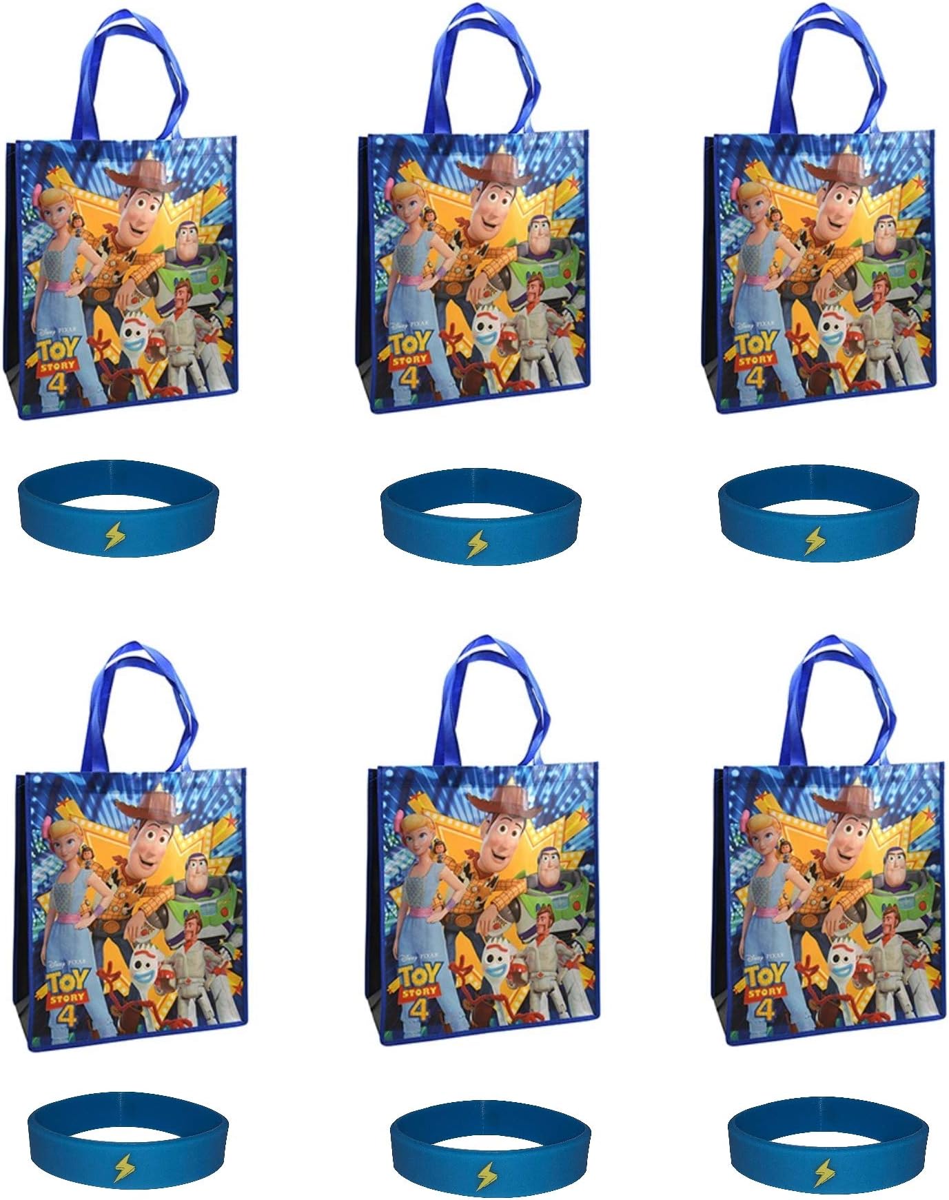 Set of 6 Toy Story 4 Reusable Tote Bags Party Favor Supplies Goodie Treat bags & 6 Bracelets