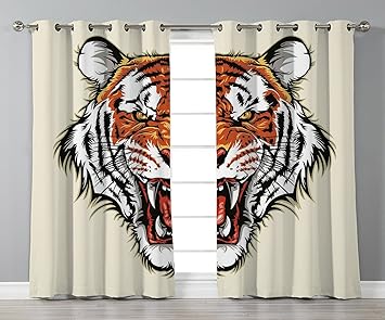 Amazon Com Satin Grommet Window Curtains Tiger Angry Ready To