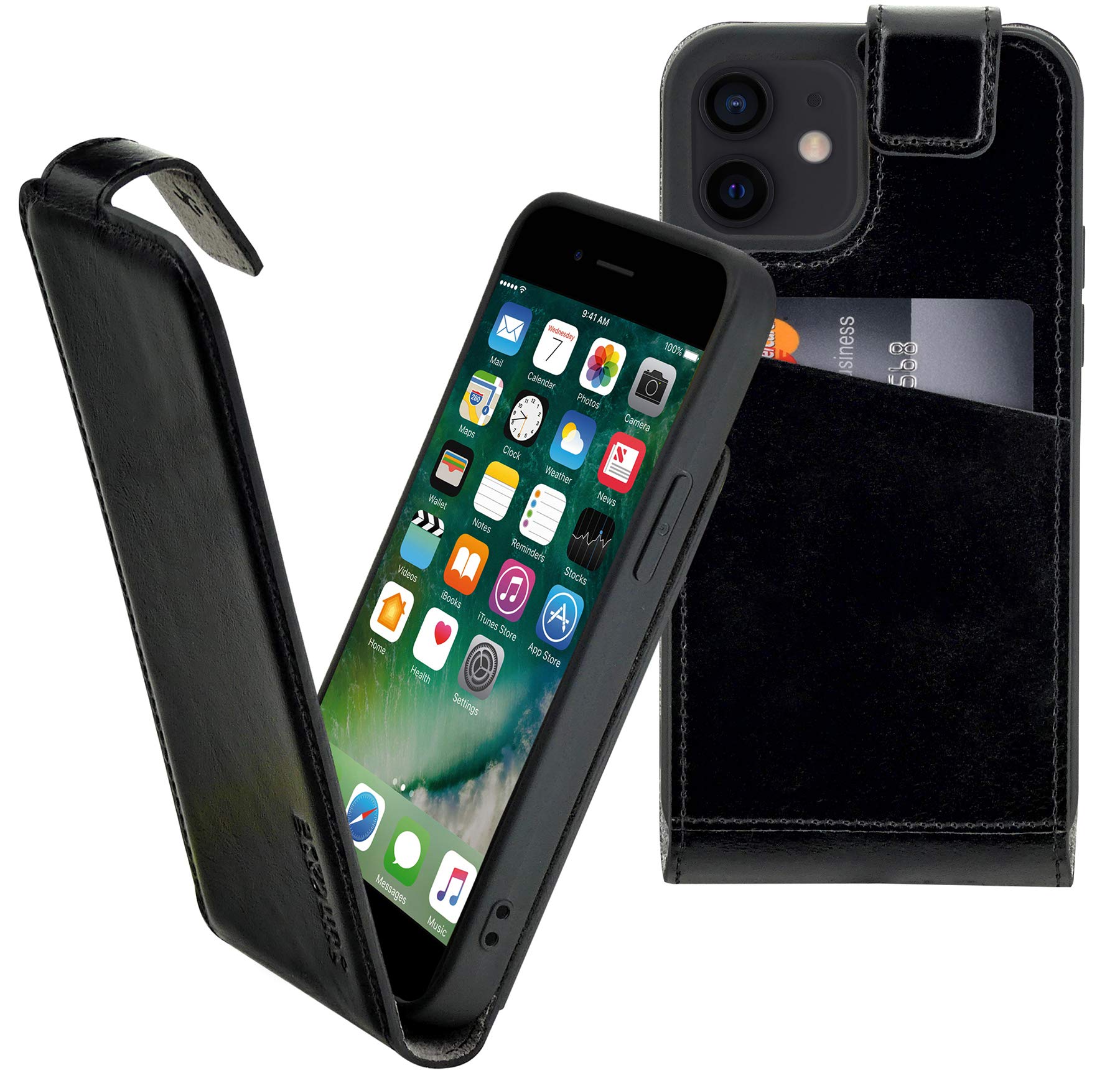 Original Flip-Style (Ultra-Slim) compatible with iPhone 12 (6.1") case leather case bag protective case cover in black