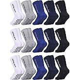 Fourluoo 15 Pairs Men Grip Soccer Socks Non Slip Grippy Women Athletic Soccer Socks for Football Basketball Yoga Sports