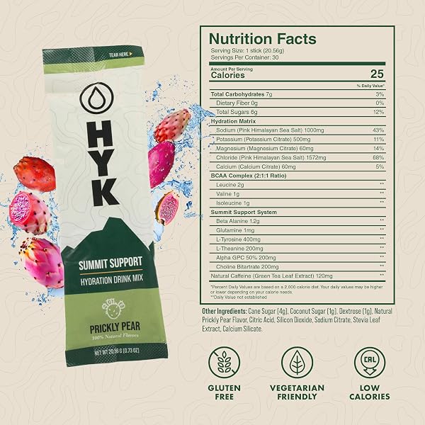 HYK ELECTROLYTE+ DRINK MIX – FORMULATED FOR ENDURANCE – SCIENCE-BACKED FUEL FOR RUNNERS, ULTRA & TRAIL ATHLETES – ENERGY, FOCUS, HYDRATION, RECOVERY ALL IN ONE – PRICKLY PEAR FLAVOR, 30 STICKS