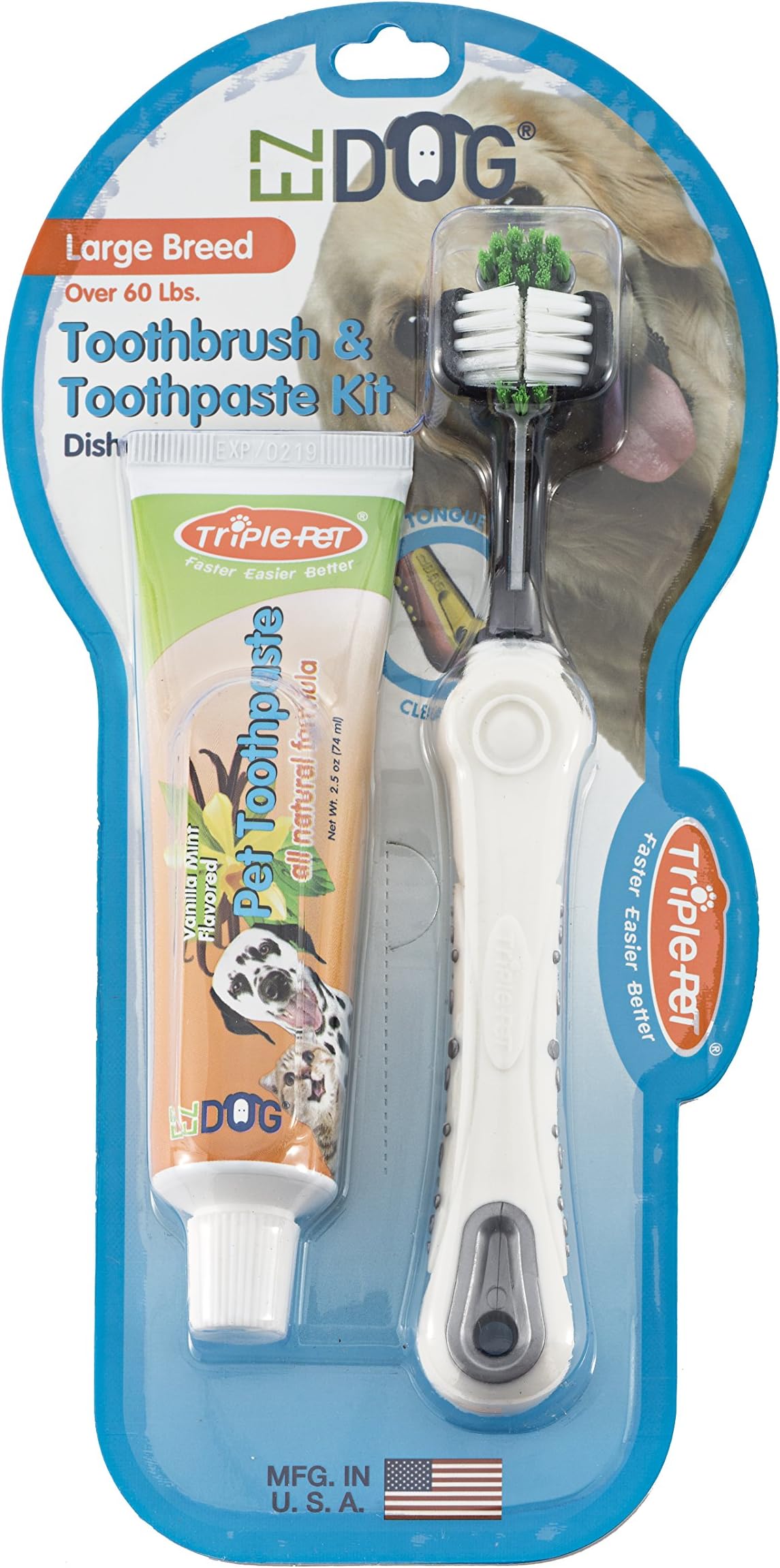 EZDOG Toothbrush & Toothpaste Kit For Large Breeds in Vanilla Mint Flavor White