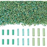 Magibeads Glass Bugle Bead Kits 3 Styles Green Colour Plated Tube Beads for Jewelry Making 5-7mm Long Glass Seed Beads for Earring Bracelet Necklace DIY Crafts Sewing 1mm Hole
