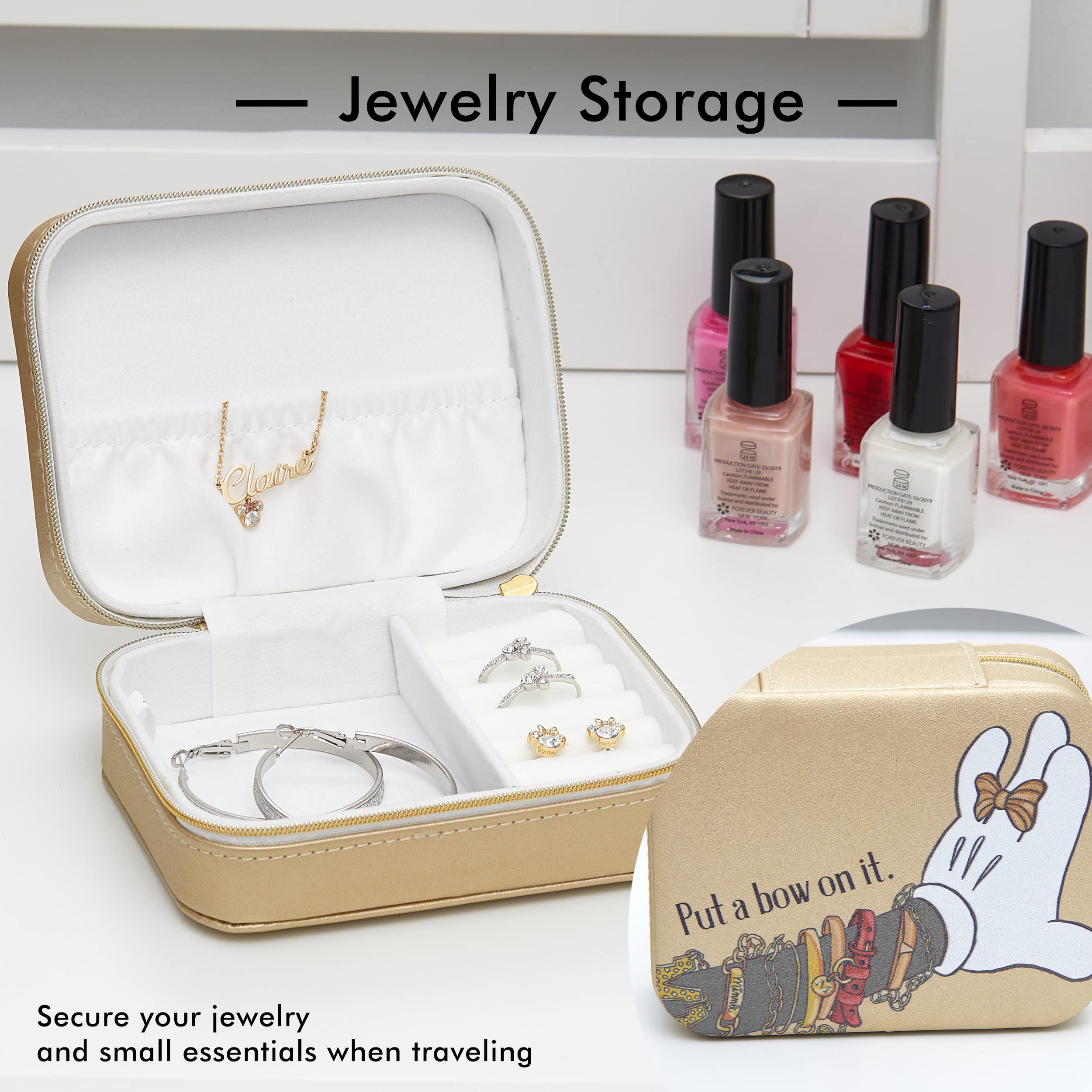 Disney Minnie Mouse Put A Bow On It Faux Leather Travel Jewelry Box Organizer