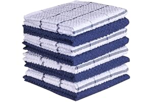 AMOUR INFINI Terry Dish Cloths Set of 8 Highly Absorbent Super Soft Quick Drying 12x12 Inch Dishcloths for Kitchen Cleaning & Drying Dishes Lint Free Dish Rags (Blue)