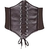 Glamorstar Corset Belt for Women Wide Elastic Tied Waspie Belts Lace-up Leather Waist Belts for Women Dresses