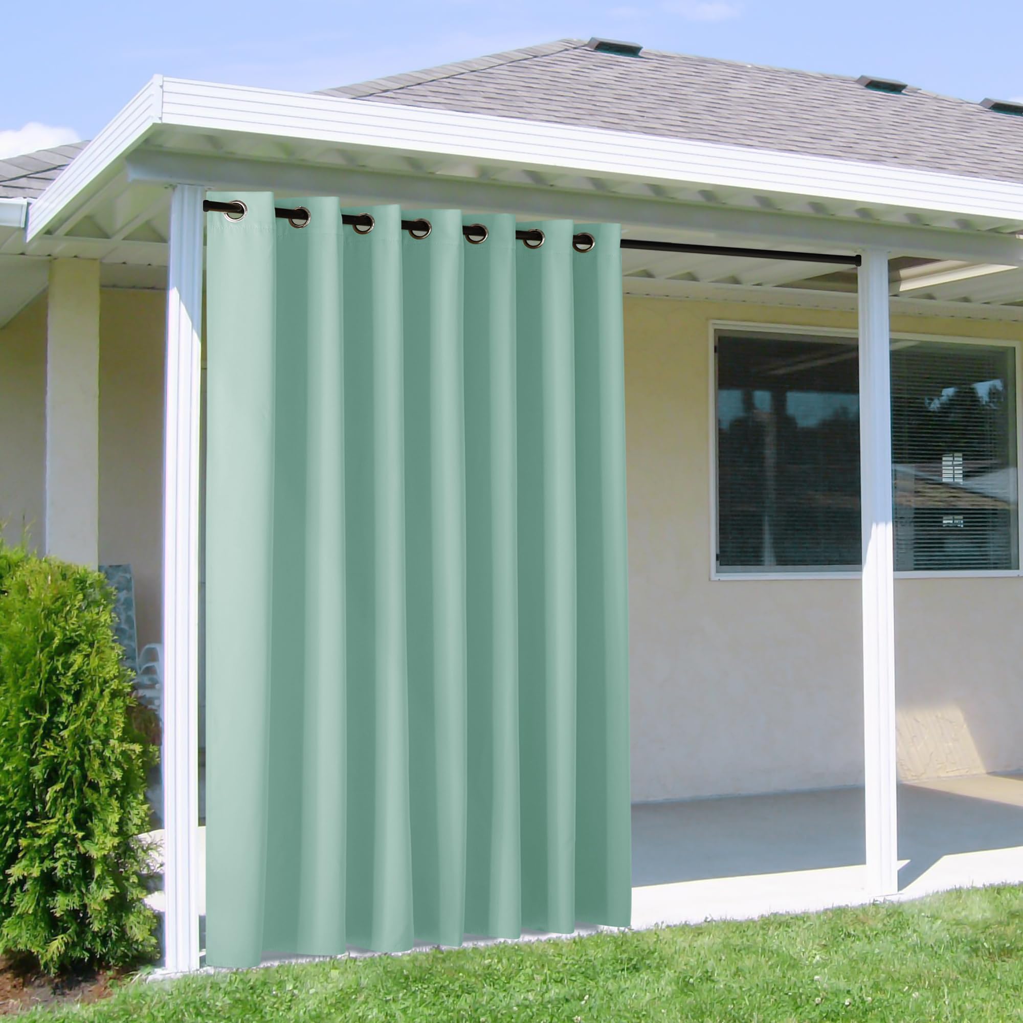 NICETOWN Outdoor Curtain for Patio Waterproof Extra Wide 100 in, Sun Blocking Vertical Blinds Thermal Insulated Stainless Grommet for Front Porch/Gazebo/Pergola, Aqua Blue, 1 Piece, 84 in L Image