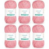 Katech 1OO% Cotton Yarn for Crocheting-Baby Cotton Yarn (Nude Pink) | 6 Pack of 137 Yards/1.76 oz Sport Weight Yarn for Crochet-Soft &amp; Breathable-Ideal for Dishcloths, Baby Clothes, Potholders