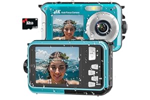 YIFECIAL 4K Underwater Camera with 32GB Card 1250mAh Battery 56MP Autofocus 11FT Waterproof Camera Dual-Screen Selfie 16X Underwater Camera for Snorkeling Waterproof Compact Floatable Digital Camera