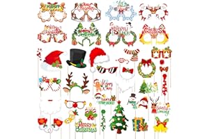 38Pcs Christmas Photo Booth Props Christmas Decorations Paper Eye Glasses Xmas Backdrop for Photography Christmas Party Favor
