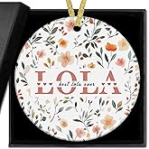 nvucamd Lola Gifts Christmas Ceramic Ornaments Decor, Mothers Day Birthday Ornaments Gifts for Grandma from Grandkids, Best Lola Ever Haning Ornament Decorations for Christmas Tree