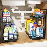 WOWBOX Under Sink Organizer 2 Pack, 2-Tier Cabinet Organizer for Kitchen, Bathroom, Slide Out Drawer Under Sink Organizers and Storage, Metal Organizing Rack for Pantry, Cabinet, Closet