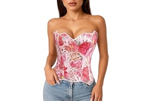 Lacework Corset Top for Women Sexy Textured Sheer Floral Lace Bustier Cincher Lace-up Corset Halloween Overbust Top