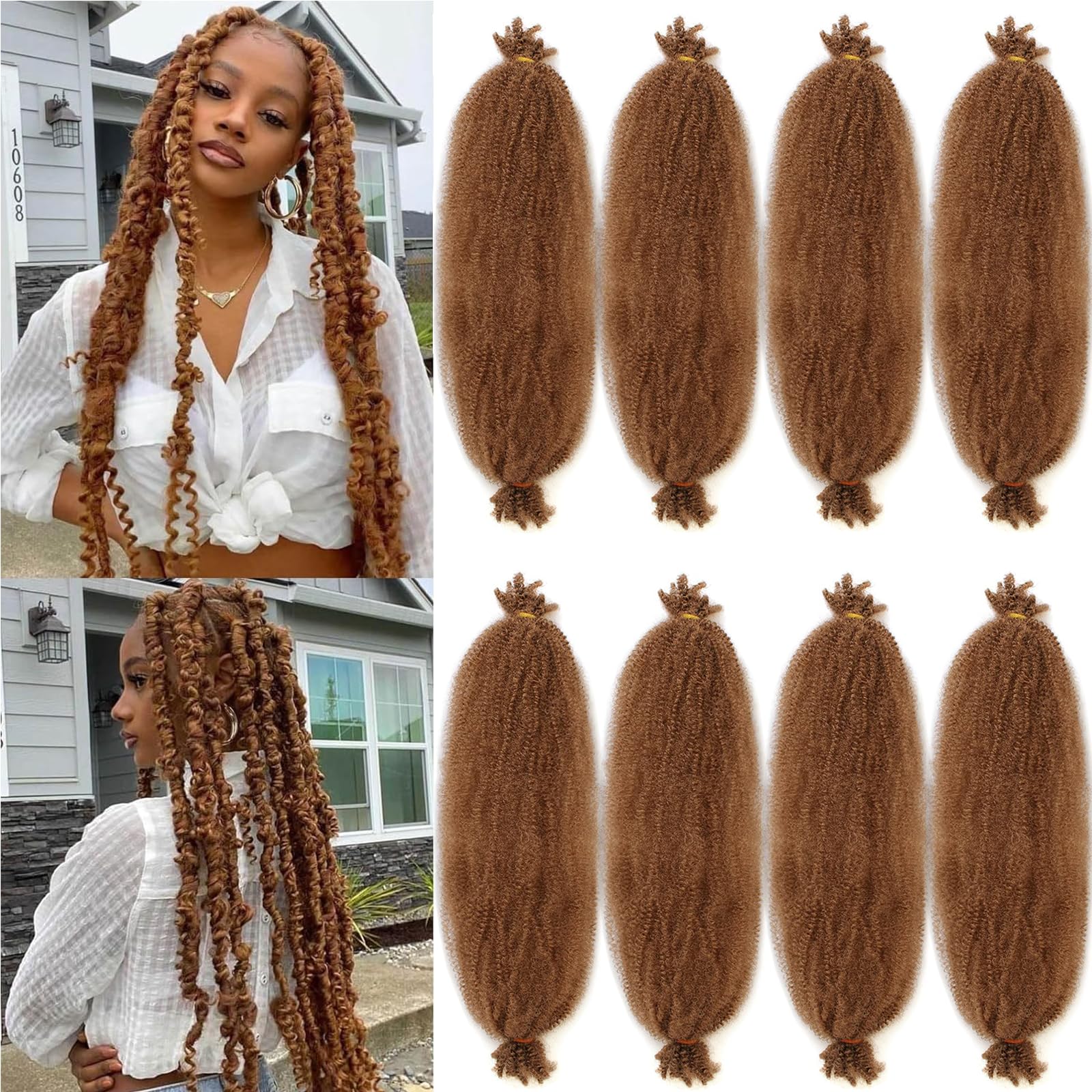 Xtrend 24 Inch 8 Packs Pre-Separated Springy Afro Twist Hair for Butterfly Locs Long Spring Twsit Crochet Braiding Hair Honey Blond Synthetic Marley Twist Hair Extension for Black Women 27#